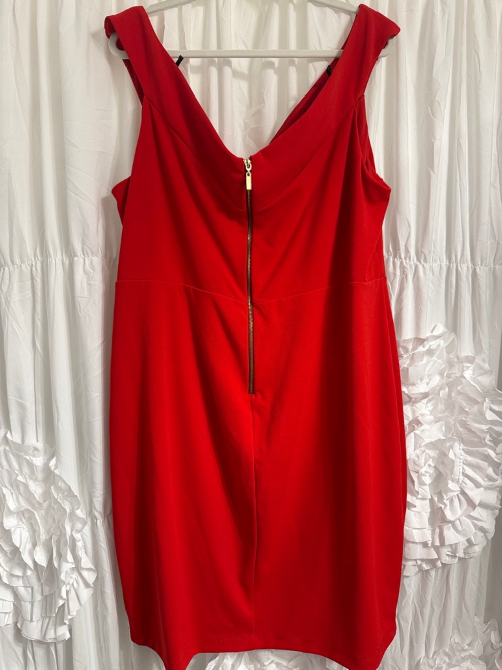 Red Cowl Neck Women's Dress - Picture 5 of 7